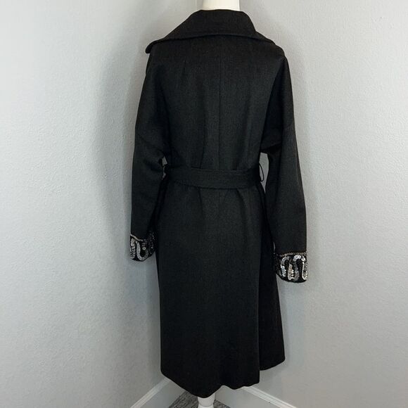 Valentino Virgin Wool Long Coat With Embellished Cuffs Size 4 - Picture 7 of 14